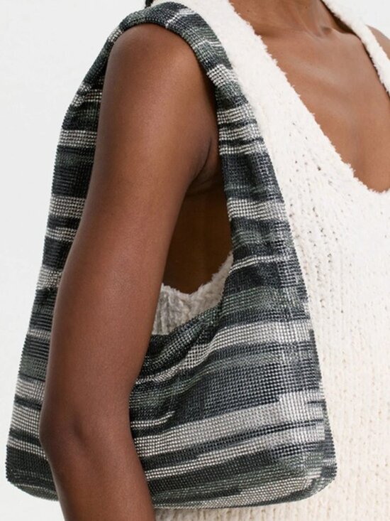 KARA Gray Crystal Mesh Armpit Bag NWT main image 1